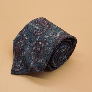 Vintage Woodward‎ Men's Necktie 100% Silk Print Paisley Floral Scroll Blue USA